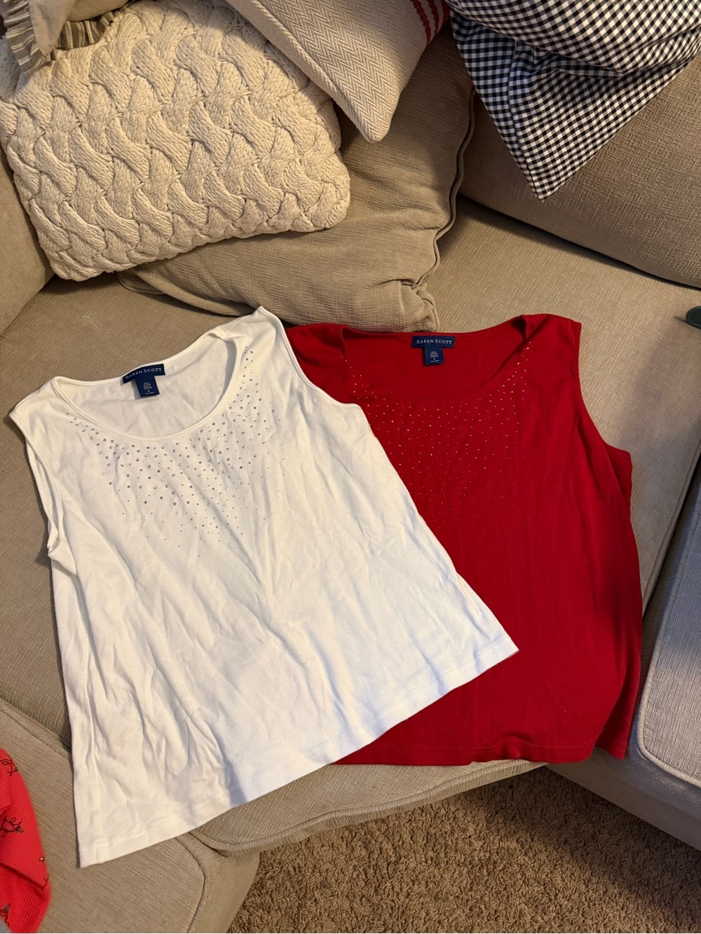 Karen Scott Sleeveless Studded Tank Top - White & Red (2pcs bundle)
